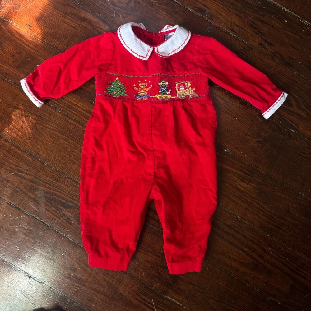 VINTAGE Baby Boy Romper Red Christmas Santa Sleigh Sz 9M VTG Y2K